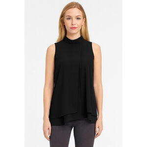 Women's White House Black Market Black Sleeveless Mock Neck Layered Blouse L